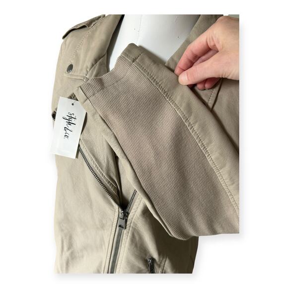 NEW Style & Co Women's Faux Leather Moto Jacket Beige Off White size M Edgy - Picture 5 of 11